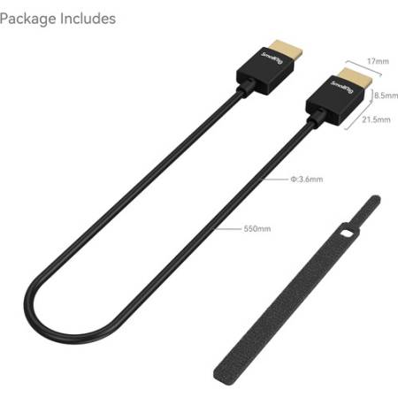 SmallRig 2957 - kabel HDMI Ultra Slim 4K (Full HDMI - Full HDMI), długość 55cm_Zawartość zestawu / Wymiary_4